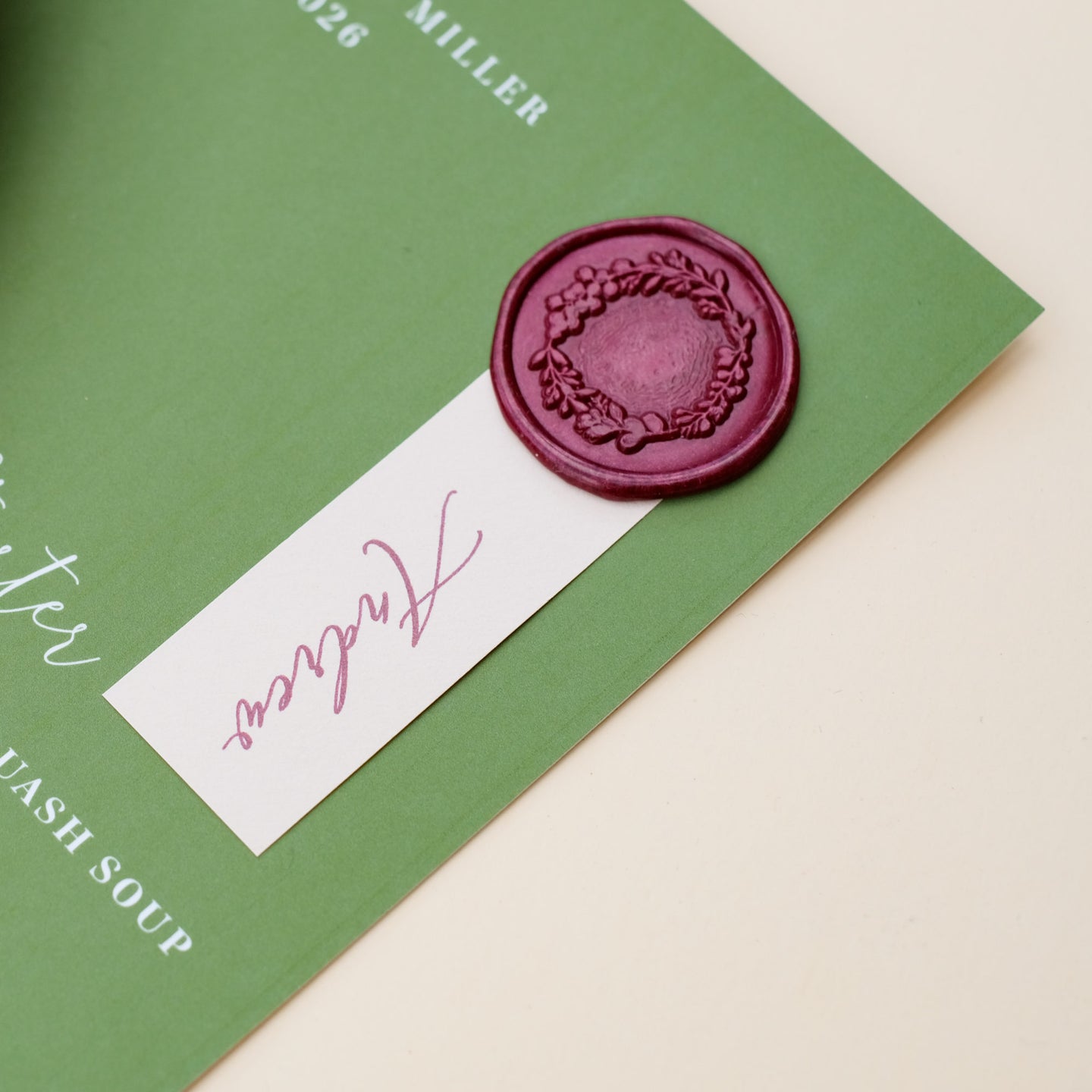 moss green wedding menu